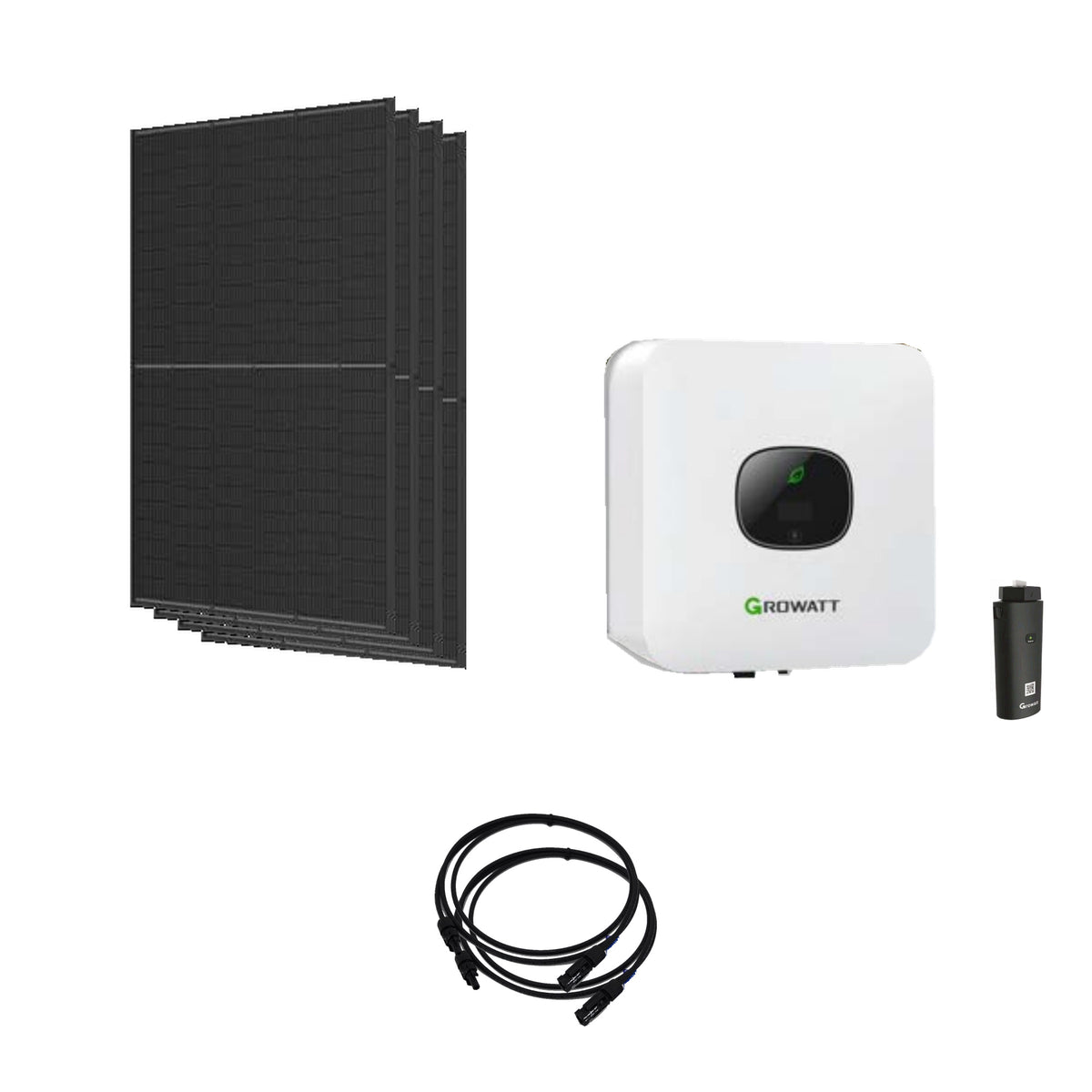 Solaranlage 1,84 kWp mit 4 Trina Solar 460-W-Full-Black-Modulen, Growatt MIC 1500TL-X2, WLAN-Stick und zwei 10-m-Solarkabeln mit 6 mm²