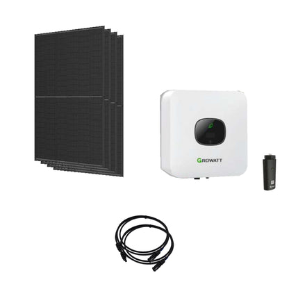 Solaranlage 1,84 kWp mit 4 Trina Solar 460-W-Full-Black-Modulen, Growatt MIC 1500TL-X2, WLAN-Stick und zwei 10-m-Solarkabeln mit 6 mm²
