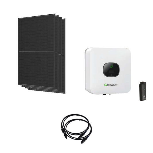 Solaranlage 1,84 kWp mit 4 Trina Solar 460-W-Full-Black-Modulen, Growatt MIC 1500TL-X2, WLAN-Stick und zwei 10-m-Solarkabeln mit 6 mm²