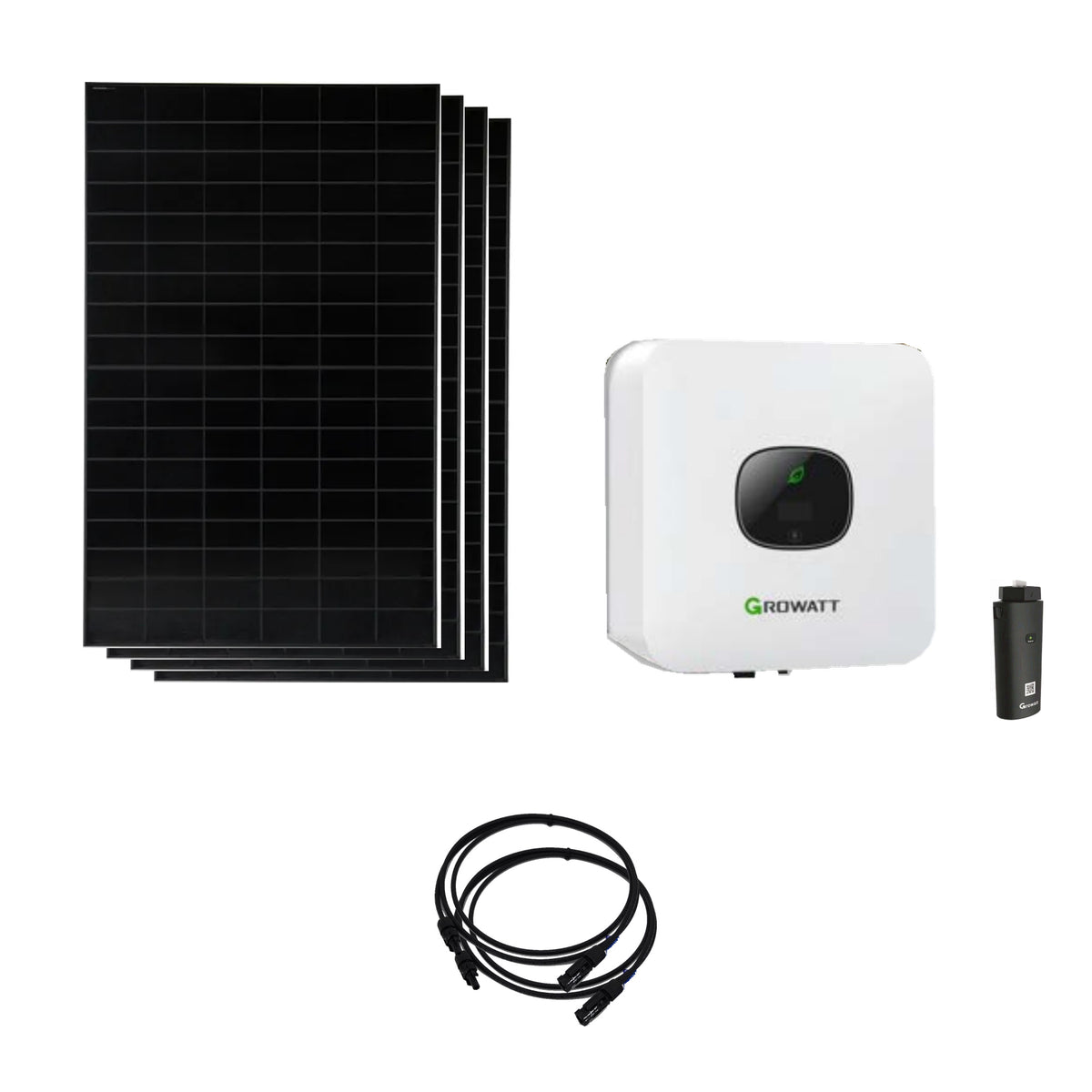 Solaranlage 1,92 kWp mit 4 bifazialen Solar Fabrik Mono S4 BC Black 480-W-Back-Contact-Modulen, Growatt MIC 1500TL-X2, WLAN-Stick und zwei 10-m-Solarkabeln mit 6 mm²