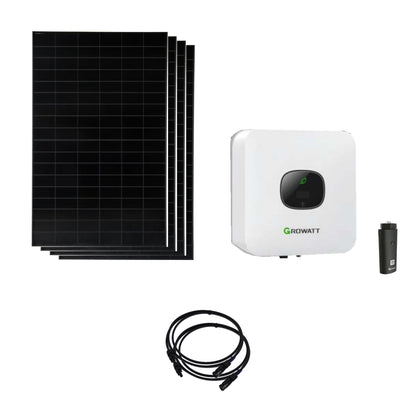 Solaranlage 1,92 kWp mit 4 bifazialen Solar Fabrik Mono S4 BC Black 480-W-Back-Contact-Modulen, Growatt MIC 1500TL-X2, WLAN-Stick und zwei 10-m-Solarkabeln mit 6 mm²