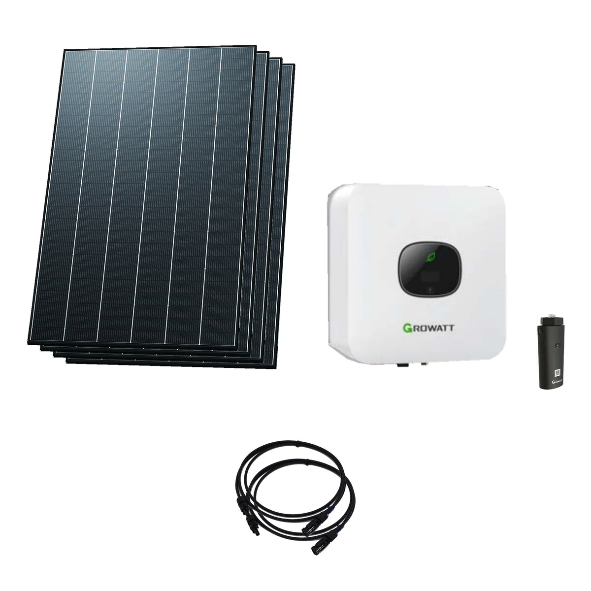 Solaranlage 1,92 kWp mit 4 Trina Solar Vertex S+ G3 Ultra 480-W-Modulen, Growatt MIC 1500TL-X2, WLAN-Stick und zwei 10-m-Solarkabeln mit 6 mm²