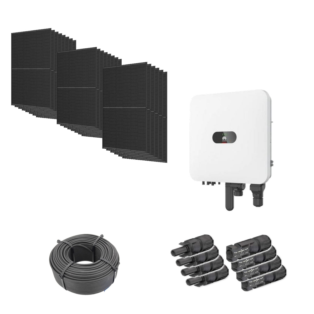 10,12 kWp Solaranlage mit 22 Trina Solar Vertex S+ Full Black 460 W Modulen, Huawei SUN2000-10K-MAP0 mit WLAN-FE-Dongle, 100 m Solarkabel und vier Paar MC4-Stecker/Buchse