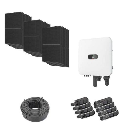 10,12 kWp Solaranlage mit 22 Trina Solar Vertex S+ Full Black 460 W Modulen, Huawei SUN2000-10K-MAP0 mit WLAN-FE-Dongle, 100 m Solarkabel und vier Paar MC4-Stecker/Buchse