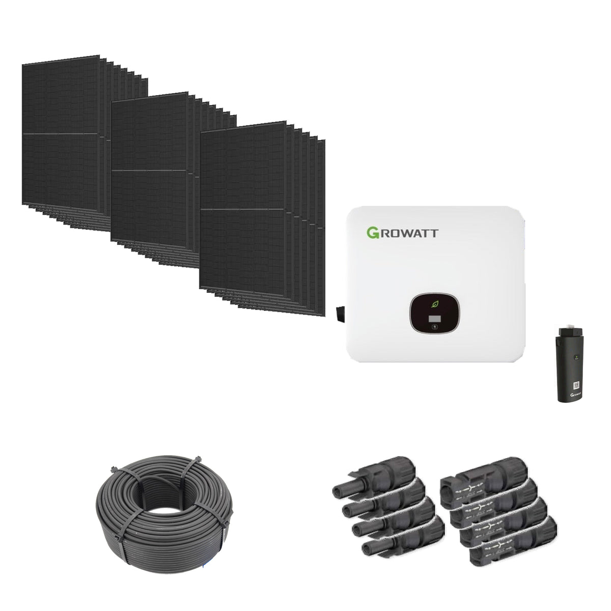 Solaranlage 10,12 kWp mit 22 Trina Solar 460-W-Full-Black-Modulen, Growatt MOD 10KTL3-HU, WLAN-Stick und 100 m Solarkabel mit 6 mm² und vier Paar Stäubli MC4-Stecker/Buchse