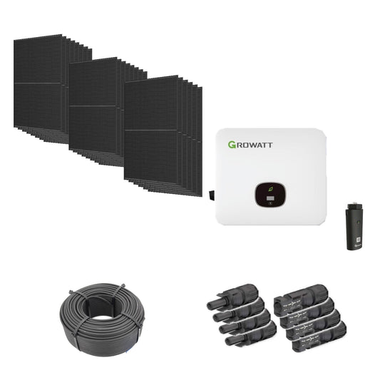 Solaranlage 10,12 kWp mit 22 Trina Solar 460-W-Full-Black-Modulen, Growatt MOD 10KTL3-HU, WLAN-Stick und 100 m Solarkabel mit 6 mm² und vier Paar Stäubli MC4-Stecker/Buchse
