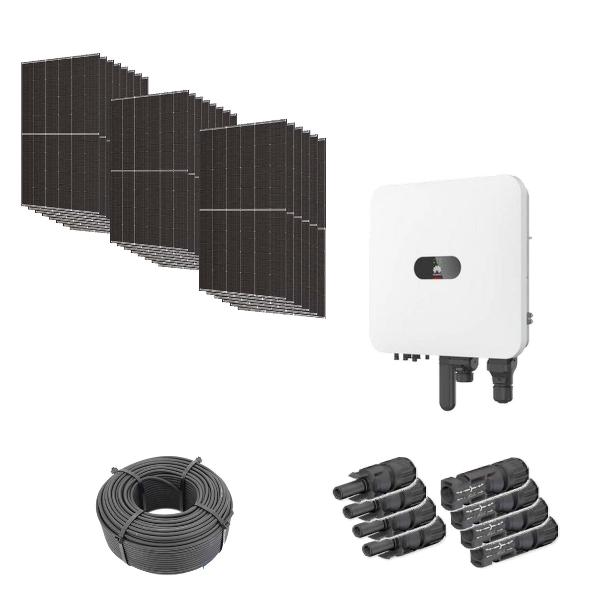 10,34 kWp Solaranlage mit 22 Trina Solar Vertex S+ 470 W Modulen, Huawei SUN2000-10K-MAP0 mit WLAN-FE-Dongle, 100 m Solarkabel und vier Paar MC4-Stecker/Buchse