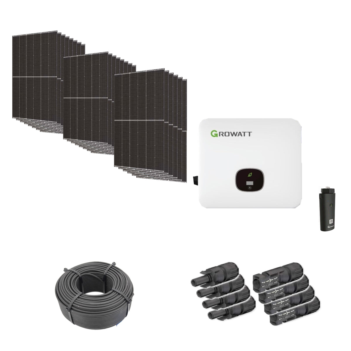 Solaranlage 10,34 kWp mit 22 Trina Solar 470-W-Modulen, Growatt MOD 10KTL3-HU, WLAN-Stick und 100 m Solarkabel mit 6 mm² und vier Paar Stäubli MC4-Stecker/Buchse