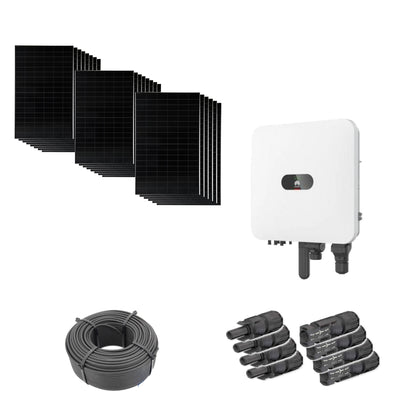 10,56 kWp Solaranlage mit 22 Solar Fabrik Mono S4 BC Black 480 W Modulen, Huawei SUN2000-10K-MAP0 mit WLAN-FE-Dongle, 100 m Solarkabel und vier Paar MC4-Stecker/Buchse