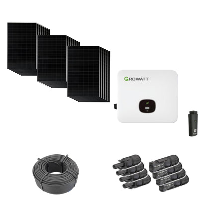 Solaranlage 10,56 kWp mit 22 bifazialen Solar Fabrik Mono S4 BC Black 480-W-Back-Contact-Modulen, Growatt MOD 10KTL3-HU, WLAN-Stick und 100 m Solarkabel mit 6 mm² und vier Paar Stäubli MC4-Stecker/Buchse