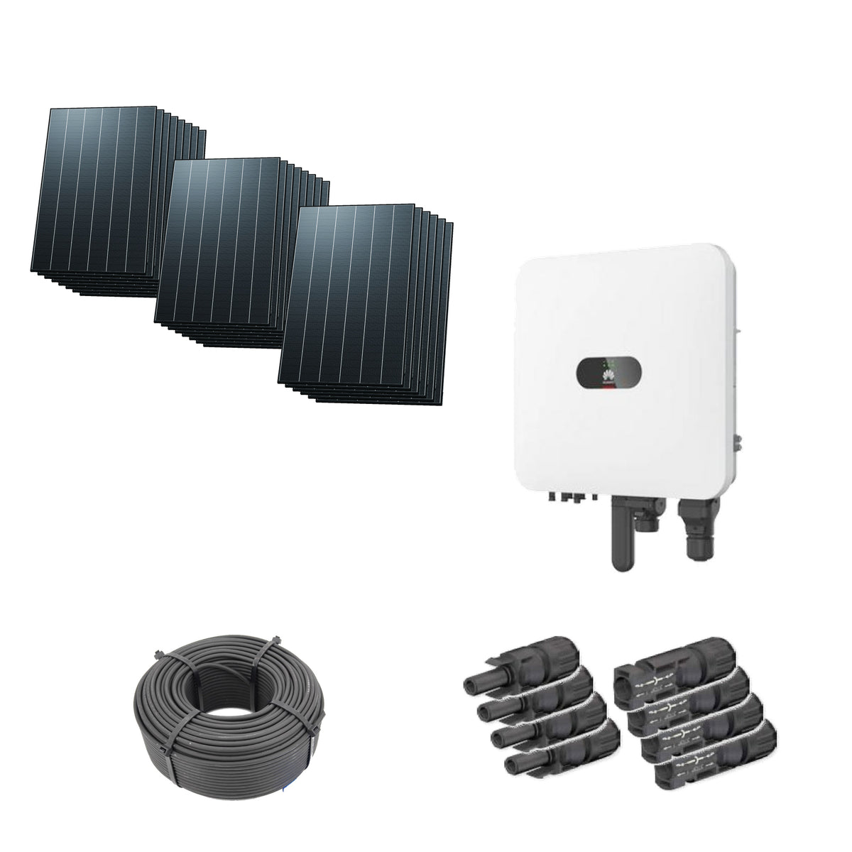 10,56 kWp Solaranlage mit 22 Trina Vertex S+ G3 Ultra 480 W Modulen, Huawei SUN2000-10K-MAP0 mit WLAN-FE-Dongle, 100 m Solarkabel und vier Paar MC4-Stecker/Buchse