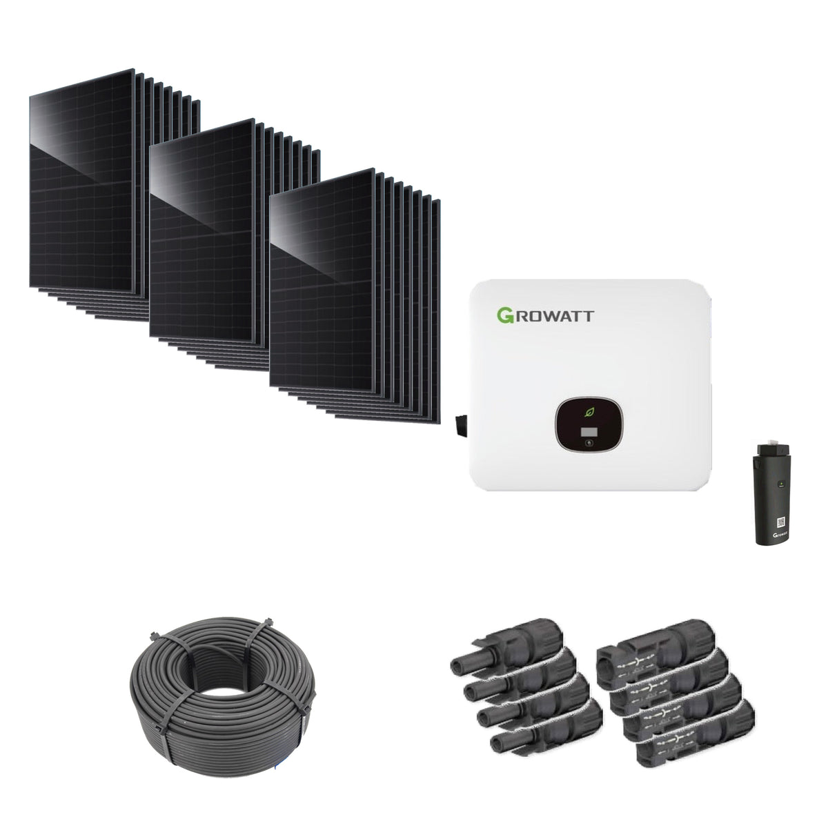 Solaranlage 11,04 kWp mit 24 JA Solar 460-W-Modulen, Growatt MOD 10KTL3-HU, WLAN-Stick und 100 m Solarkabel und vier MC4-Steckerpaaren