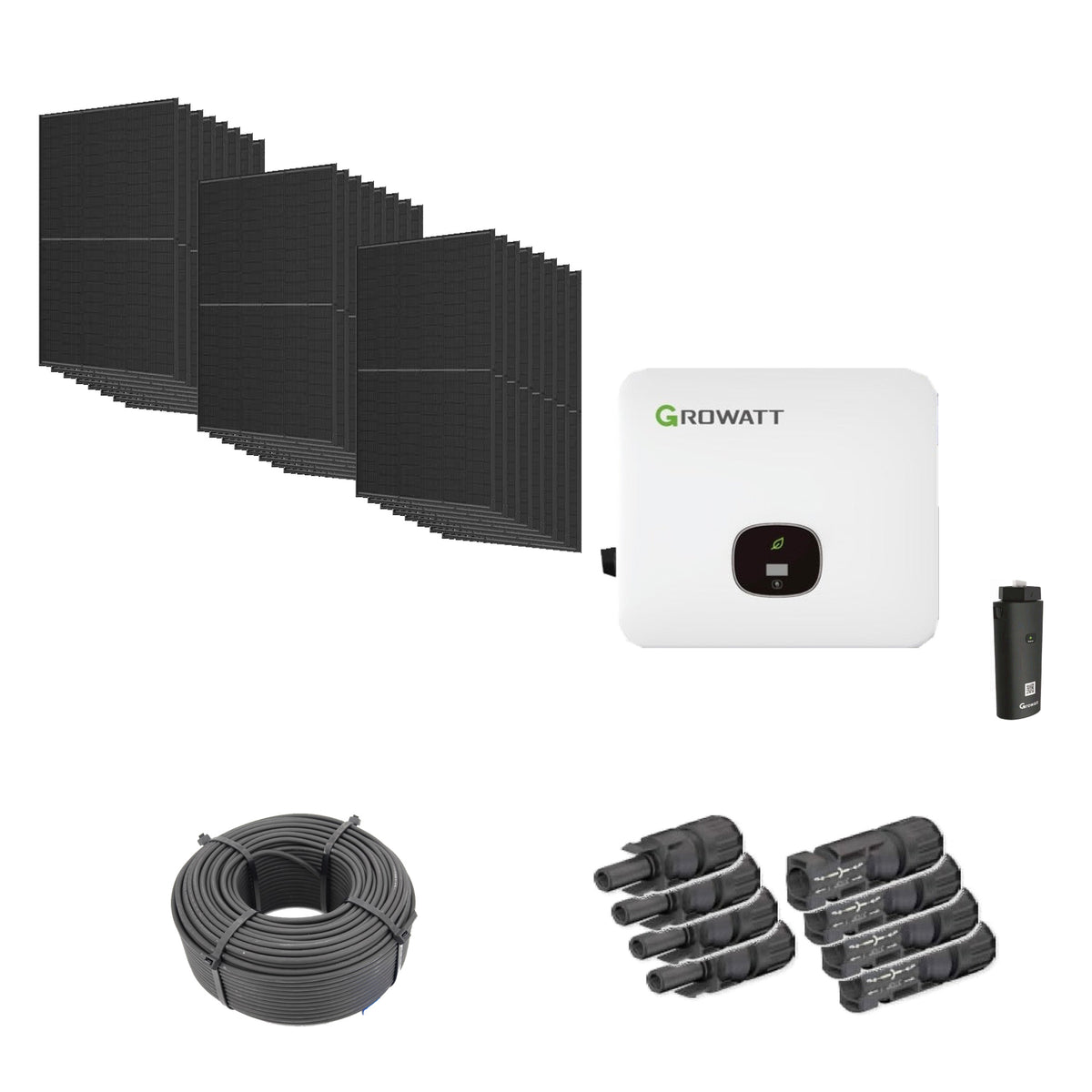 Solaranlage 11,04 kWp mit 24 Trina Solar 460-W-Full-Black-Modulen, Growatt MOD 10KTL3-HU, WLAN-Stick und 100 m Solarkabel mit 6 mm² und vier Paar Stäubli MC4-Stecker/Buchse