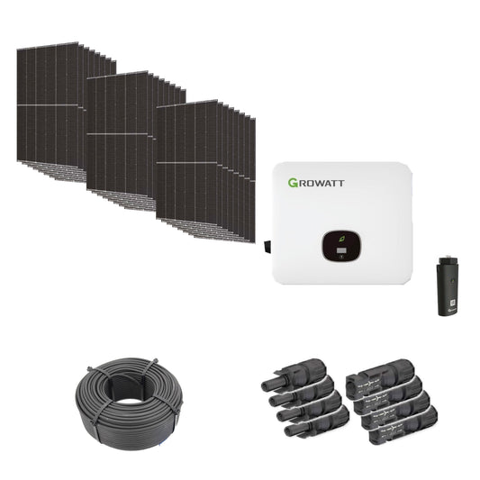 Solaranlage 11,28 kWp mit 24 Trina Solar 470-W-Modulen, Growatt MOD 10KTL3-HU, WLAN-Stick und 100 m Solarkabel mit 6 mm² und vier Paar Stäubli MC4-Stecker/Buchse