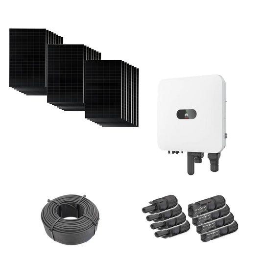 11,52 kWp Solaranlage mit 24 Solar Fabrik Mono S4 BC Black 480 W Modulen, Huawei SUN2000-10K-MAP0 mit WLAN-FE-Dongle, 100 m Solarkabel und vier Paar MC4-Stecker/Buchse