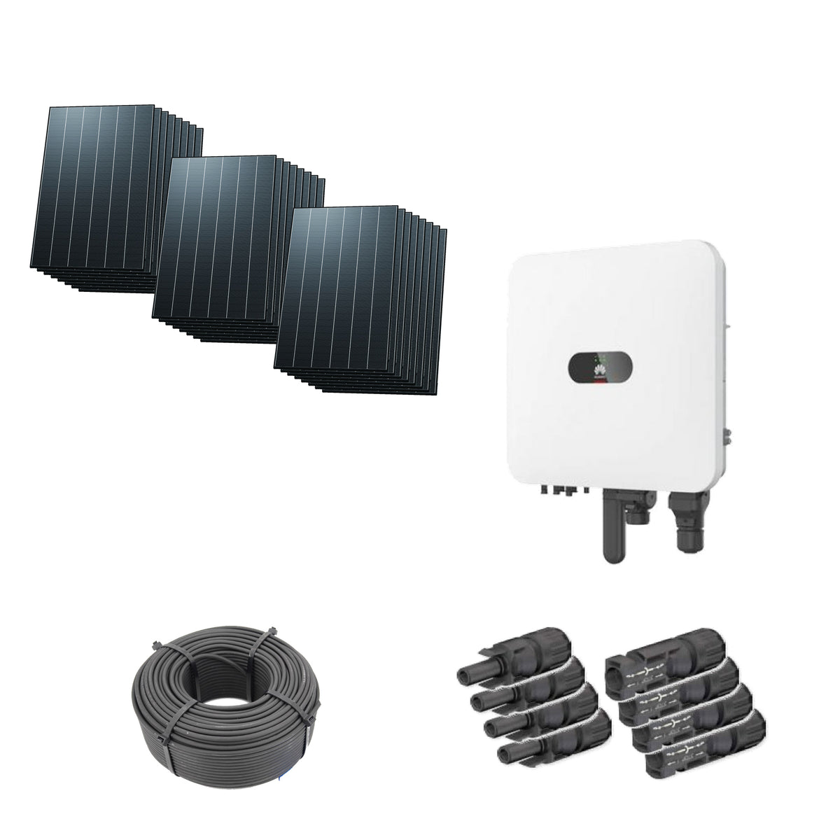 11,52 kWp Solaranlage mit 24 Trina Vertex S+ G3 Ultra 480 W Modulen, Huawei SUN2000-10K-MAP0 mit WLAN-FE-Dongle, 100 m Solarkabel und vier Paar MC4-Stecker/Buchse