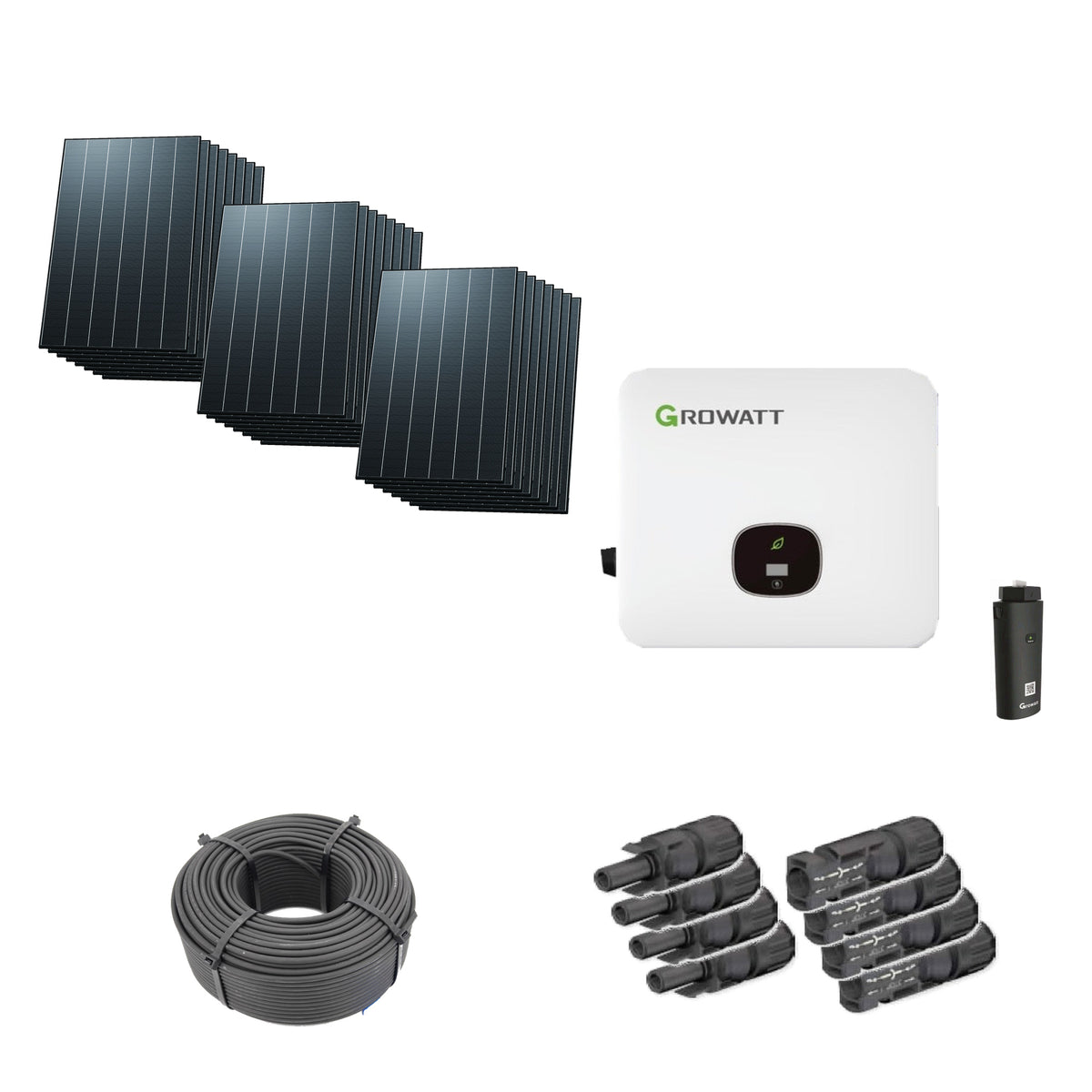 Solaranlage 11,52 kWp mit 24 Trina Solar Vertex S+ G3 Ultra 480-W-Modulen, Growatt MOD 10KTL3-HU, WLAN-Stick und 100 m Solarkabel mit 6 mm² und vier Paar Stäubli MC4-Stecker/Buchse