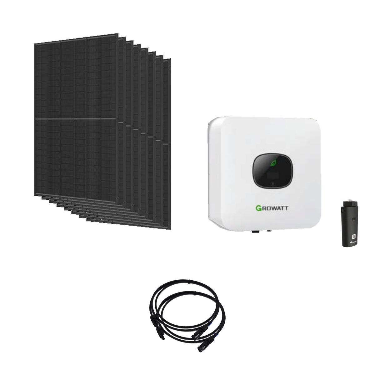 Solaranlage 3,68 kWp mit 8 Trina Solar 460-W-Full-Black-Modulen, Growatt MIC 3300TL-X2, WLAN-Stick und zwei 10-m-Solarkabeln mit 6 mm²