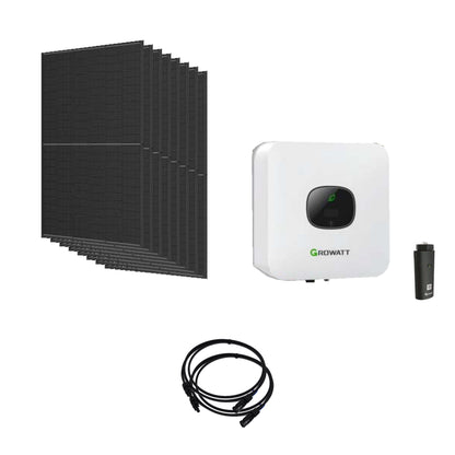 Solaranlage 3,68 kWp mit 8 Trina Solar 460-W-Full-Black-Modulen, Growatt MIC 3300TL-X2, WLAN-Stick und zwei 10-m-Solarkabeln mit 6 mm²