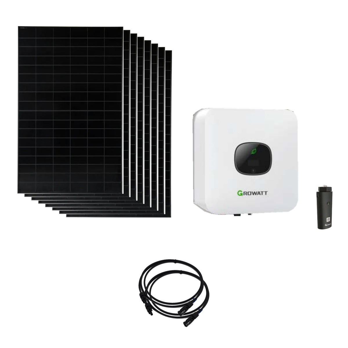 Solaranlage 3,84 kWp mit 8 bifazialen Solar Fabrik Mono S4 BC Black 480-W-Back-Contact-Modulen, Growatt MIC 3300TL-X2, WLAN-Stick und zwei 10-m-Solarkabeln mit 6 mm²