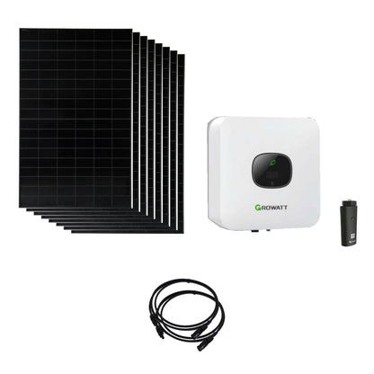 Solaranlage 3,84 kWp mit 8 bifazialen Solar Fabrik Mono S4 BC Black 480-W-Back-Contact-Modulen, Growatt MIC 3300TL-X2, WLAN-Stick und zwei 10-m-Solarkabeln mit 6 mm²