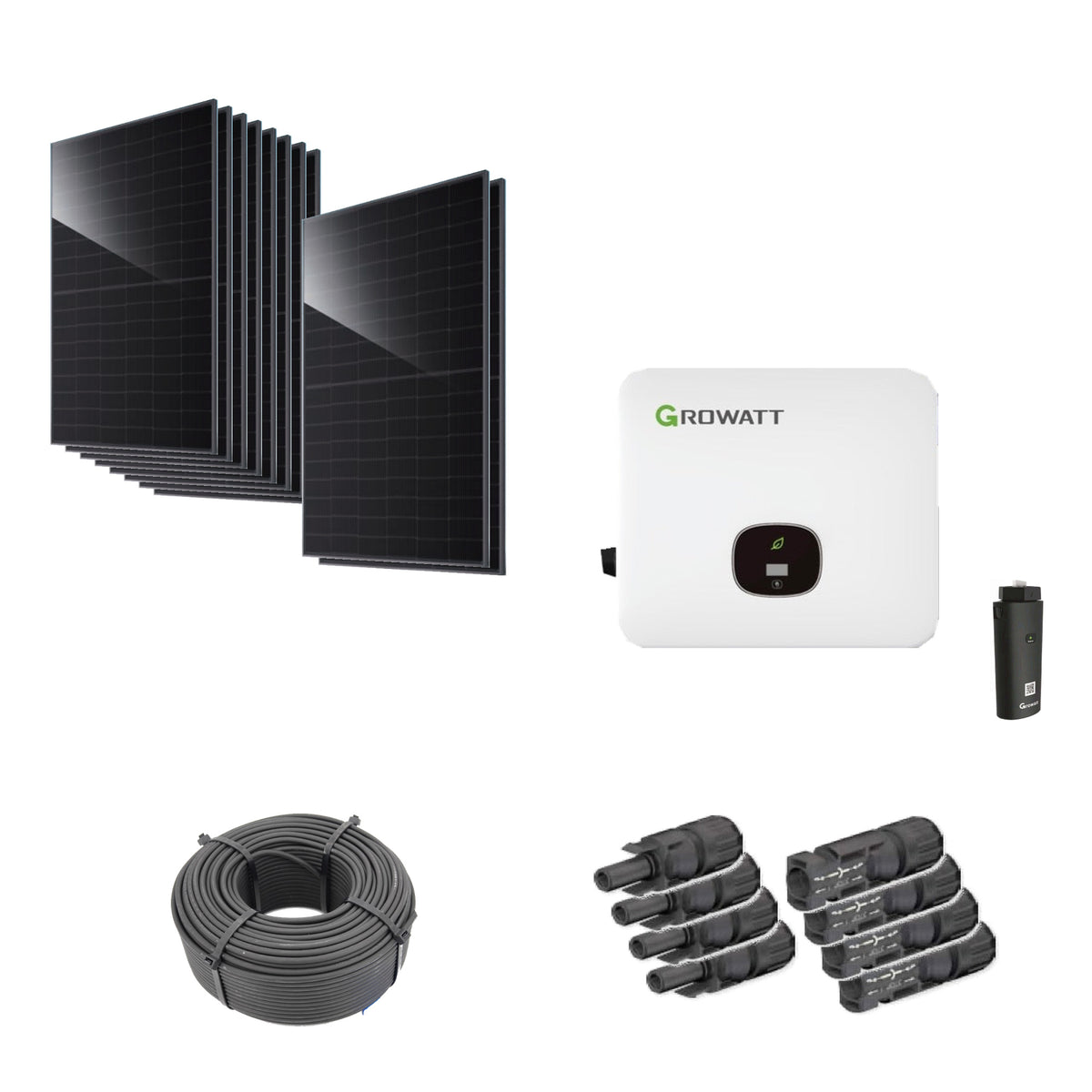 Solaranlage 4,6 kWp mit 10 JA Solar 460-W-Modulen, Growatt MOD 4000TL3-HU, WLAN-Stick und 50 m Solarkabel und vier MC4-Steckerpaaren