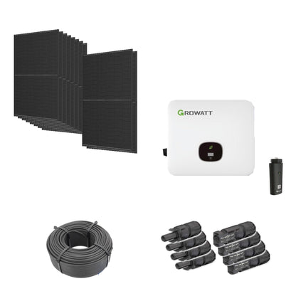 Solaranlage 4,60 kWp mit 10 Trina Solar 460-W-Full-Black-Modulen, Growatt MOD 4000TL3-HU, WLAN-Stick und 50 m Solarkabel mit 6 mm² und vier Paar Stäubli MC4-Stecker/Buchse