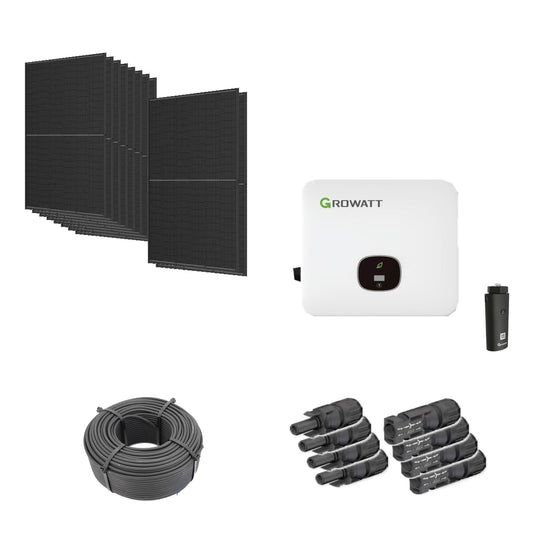 Solaranlage 4,60 kWp mit 10 Trina Solar 460-W-Full-Black-Modulen, Growatt MOD 4000TL3-HU, WLAN-Stick und 50 m Solarkabel mit 6 mm² und vier Paar Stäubli MC4-Stecker/Buchse