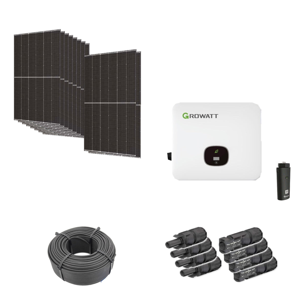 Solaranlage 4,70 kWp mit 10 Trina Solar 470-W-Modulen, Growatt MOD 4000TL3-HU, WLAN-Stick und 50 m Solarkabel mit 6 mm² und vier Paar Stäubli MC4-Stecker/Buchse