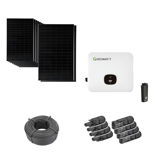 Solaranlage 4,80 kWp mit 10 bifazialen Solar Fabrik Mono S4 BC Black 480-W-Back-Contact-Modulen, Growatt MOD 4000TL3-HU, WLAN-Stick und 50 m Solarkabel mit 6 mm² und vier Paar Stäubli MC4-Stecker/Buchse