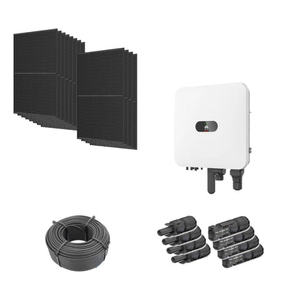 5,52 kWp Solaranlage mit 12 Trina Solar Vertex S+ Full Black 460 W Modulen, Huawei SUN2000-5K-MAP0 mit WLAN-FE-Dongle, 100 m Solarkabel und vier Paar MC4-Stecker/Buchse