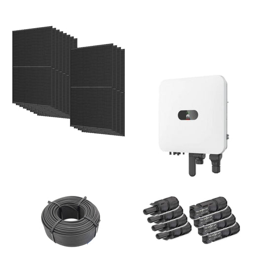 5,52 kWp Solaranlage mit 12 Trina Solar Vertex S+ Full Black 460 W Modulen, Huawei SUN2000-5K-MAP0 mit WLAN-FE-Dongle, 100 m Solarkabel und vier Paar MC4-Stecker/Buchse