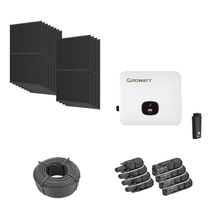 Solaranlage 5,52 kWp mit 12 Trina Solar 460-W-Full-Black-Modulen, Growatt MOD 5000TL3-HU, WLAN-Stick und 100 m Solarkabel mit 6 mm² und vier Paar Stäubli MC4-Stecker/Buchse