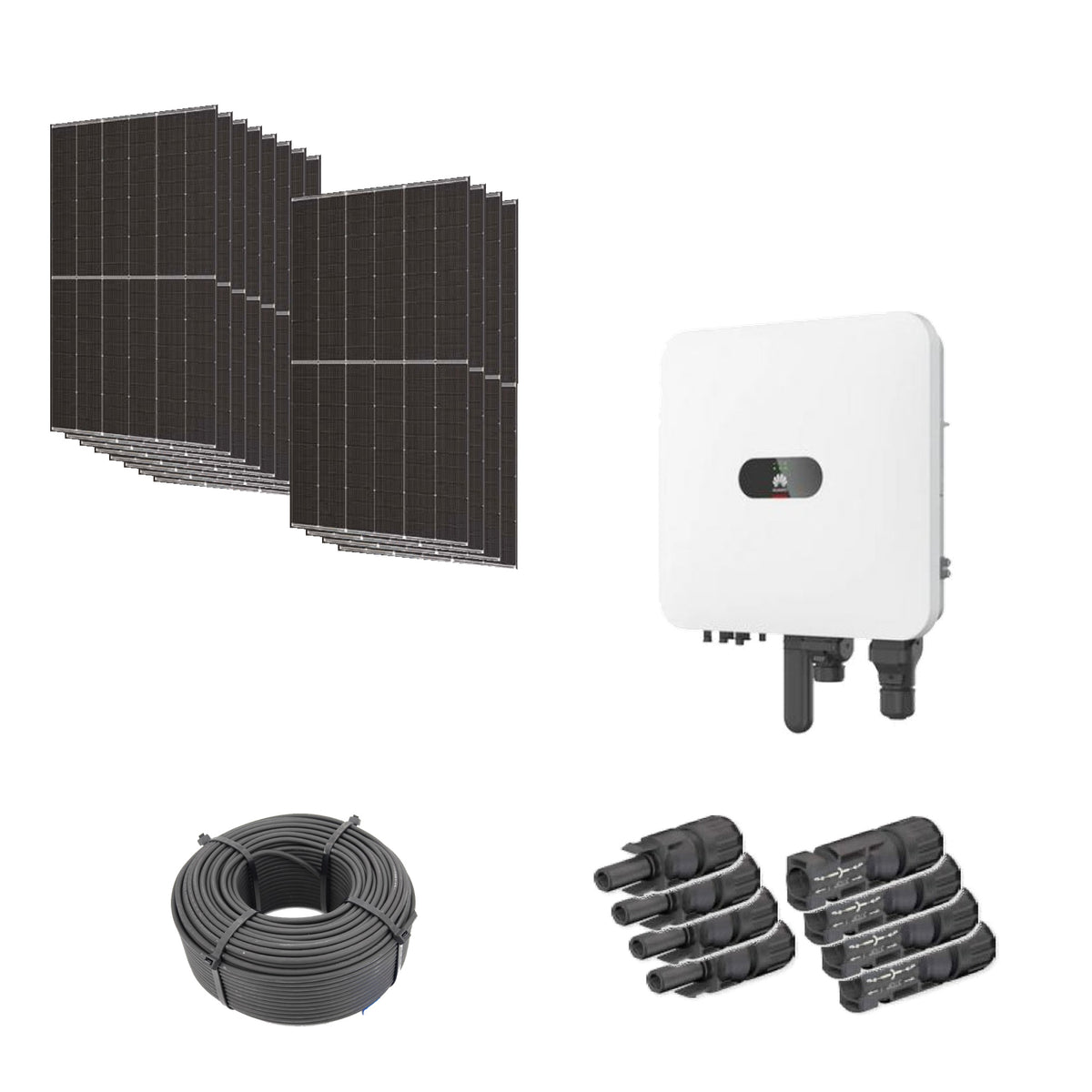 5,64 kWp Solaranlage mit 12 Trina Solar Vertex S+ 470 W Modulen, Huawei SUN2000-5K-MAP0 mit WLAN-FE-Dongle, 100 m Solarkabel und vier Paar MC4-Stecker/Buchse