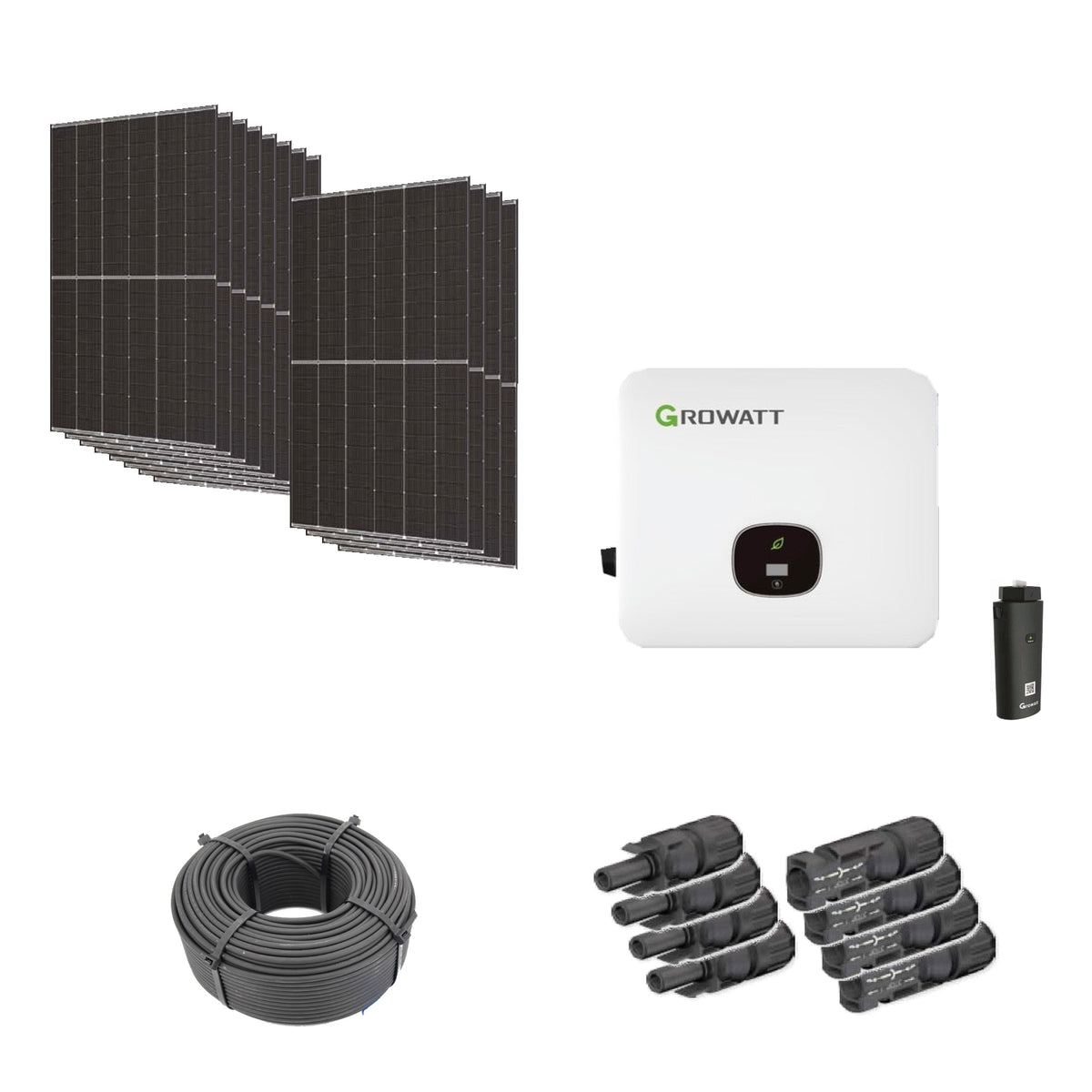 Solaranlage 5,64 kWp mit 12 Trina Solar 470-W-Modulen, Growatt MOD 5000TL3-HU, WLAN-Stick und 100 m Solarkabel mit 6 mm² und vier Paar Stäubli MC4-Stecker/Buchse