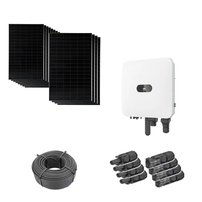 5,76 kWp Solaranlage mit 12 Solar Fabrik Mono S4 BC Black 480 W Modulen, Huawei SUN2000-5K-MAP0 mit WLAN-FE-Dongle, 100 m Solarkabel und vier Paar MC4-Stecker/Buchse