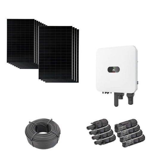 5,76 kWp Solaranlage mit 12 Solar Fabrik Mono S4 BC Black 480 W Modulen, Huawei SUN2000-5K-MAP0 mit WLAN-FE-Dongle, 100 m Solarkabel und vier Paar MC4-Stecker/Buchse