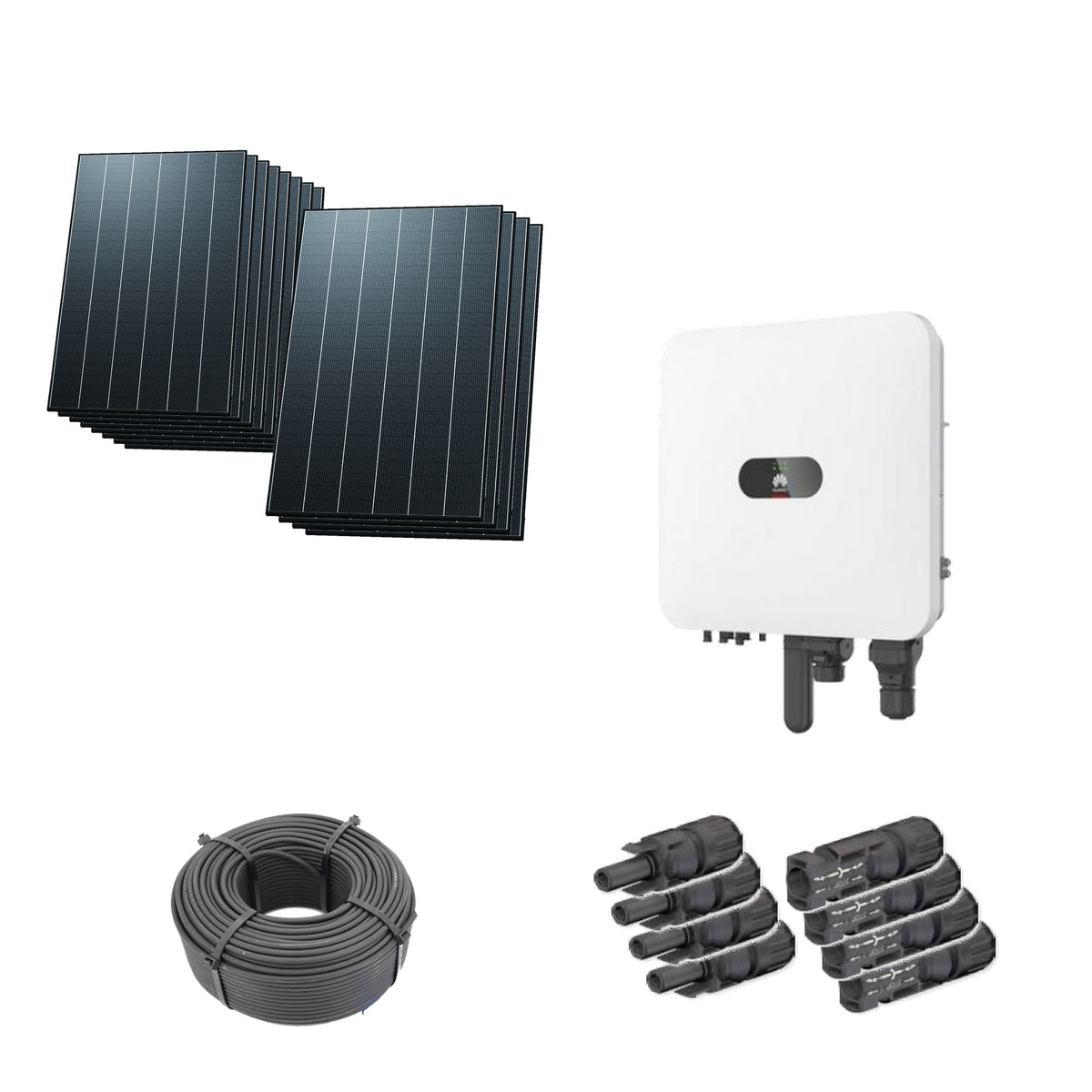 5,76 kWp Solaranlage mit 12 Trina Vertex S+ G3 Ultra 480 W Modulen, Huawei SUN2000-5K-MAP0 mit WLAN-FE-Dongle, 100 m Solarkabel und vier Paar MC4-Stecker/Buchse
