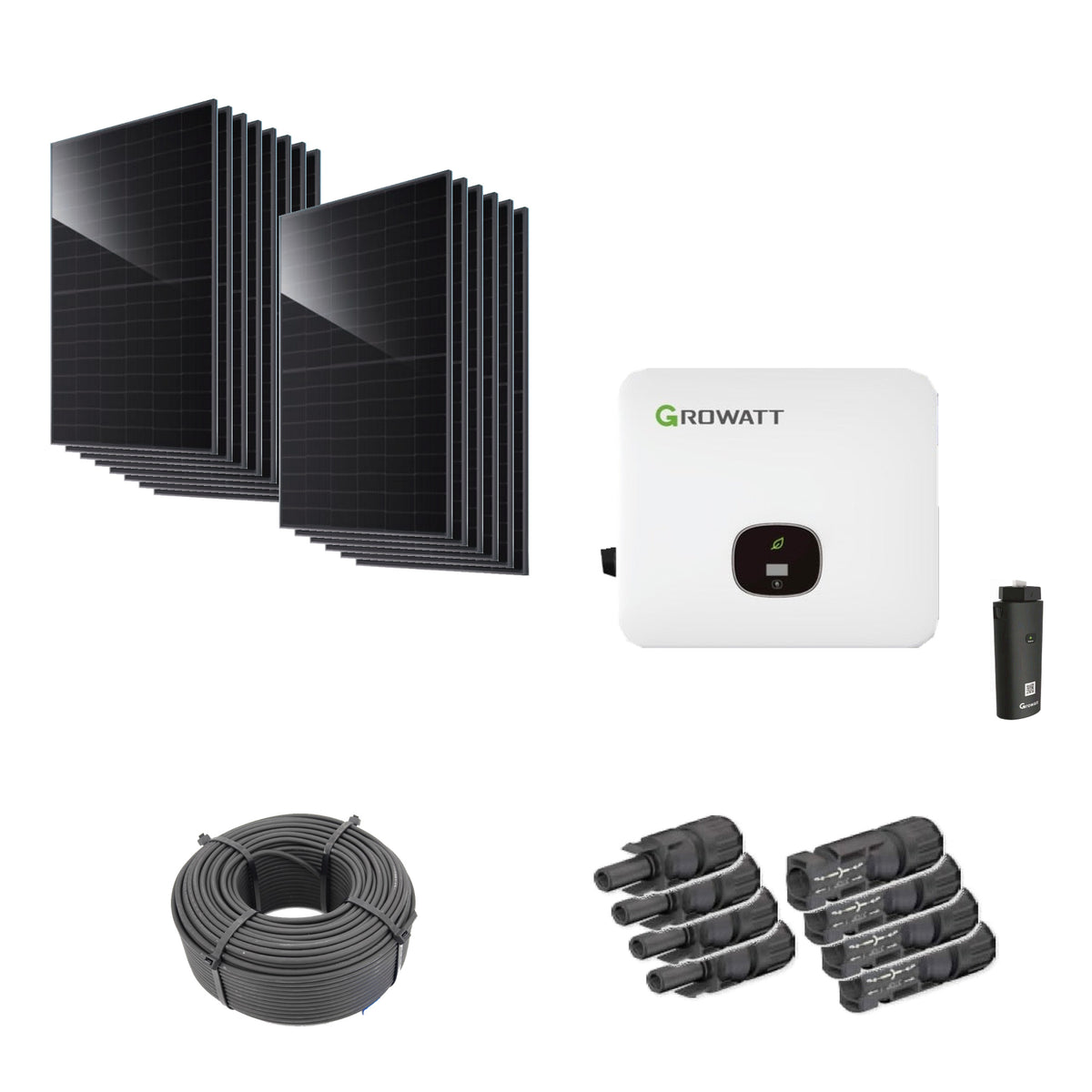 Solaranlage 6,44 kWp mit 14 JA Solar 460-W-Modulen, Growatt MOD 5000TL3-HU, WLAN-Stick und 100 m Solarkabel und vier MC4-Steckerpaaren