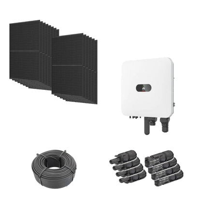 6,44 kWp Solaranlage mit 14 Trina Solar Vertex S+ Full Black 460 W Modulen, Huawei SUN2000-6K-MAP0 mit WLAN-FE-Dongle, 100 m Solarkabel und vier Paar MC4-Stecker/Buchse