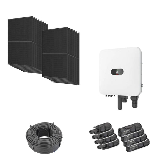 6,44 kWp Solaranlage mit 14 Trina Solar Vertex S+ Full Black 460 W Modulen, Huawei SUN2000-6K-MAP0 mit WLAN-FE-Dongle, 100 m Solarkabel und vier Paar MC4-Stecker/Buchse