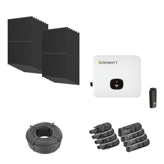 Solaranlage 6,44 kWp mit 14 Trina Solar 460-W-Full-Black-Modulen, Growatt MOD 5000TL3-HU, WLAN-Stick und 100 m Solarkabel mit 6 mm² und vier Paar Stäubli MC4-Stecker/Buchse