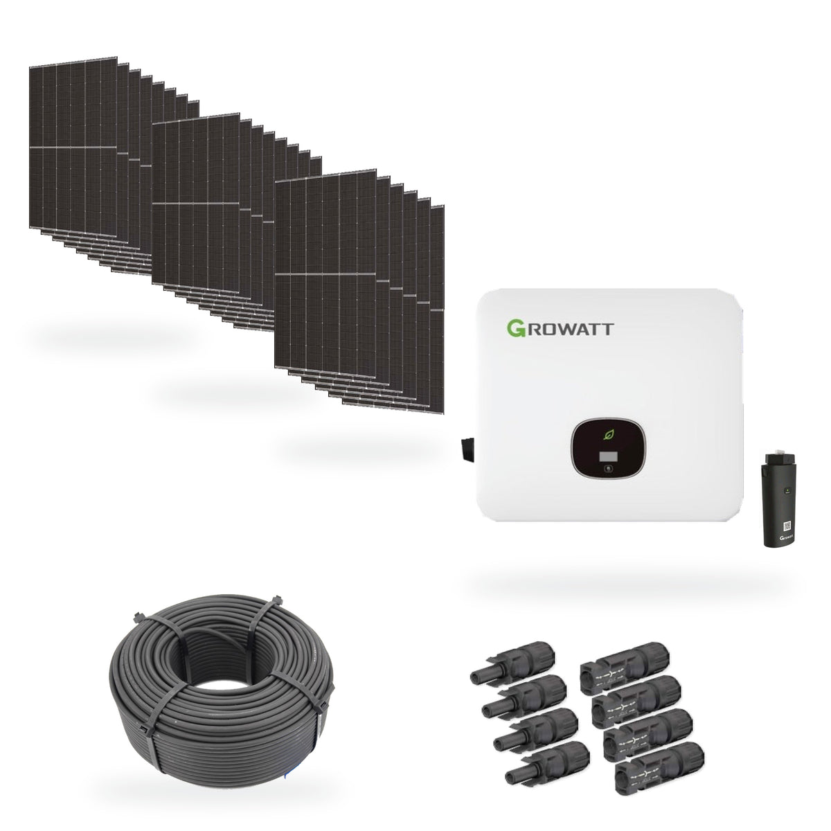 Solaranlage 10,34 kWp mit 22 Trina Solar 470-W-Modulen, Growatt MOD 10KTL3-HU, WLAN-Stick und 100 m Solarkabel sowie vier MC4-Steckerpaaren