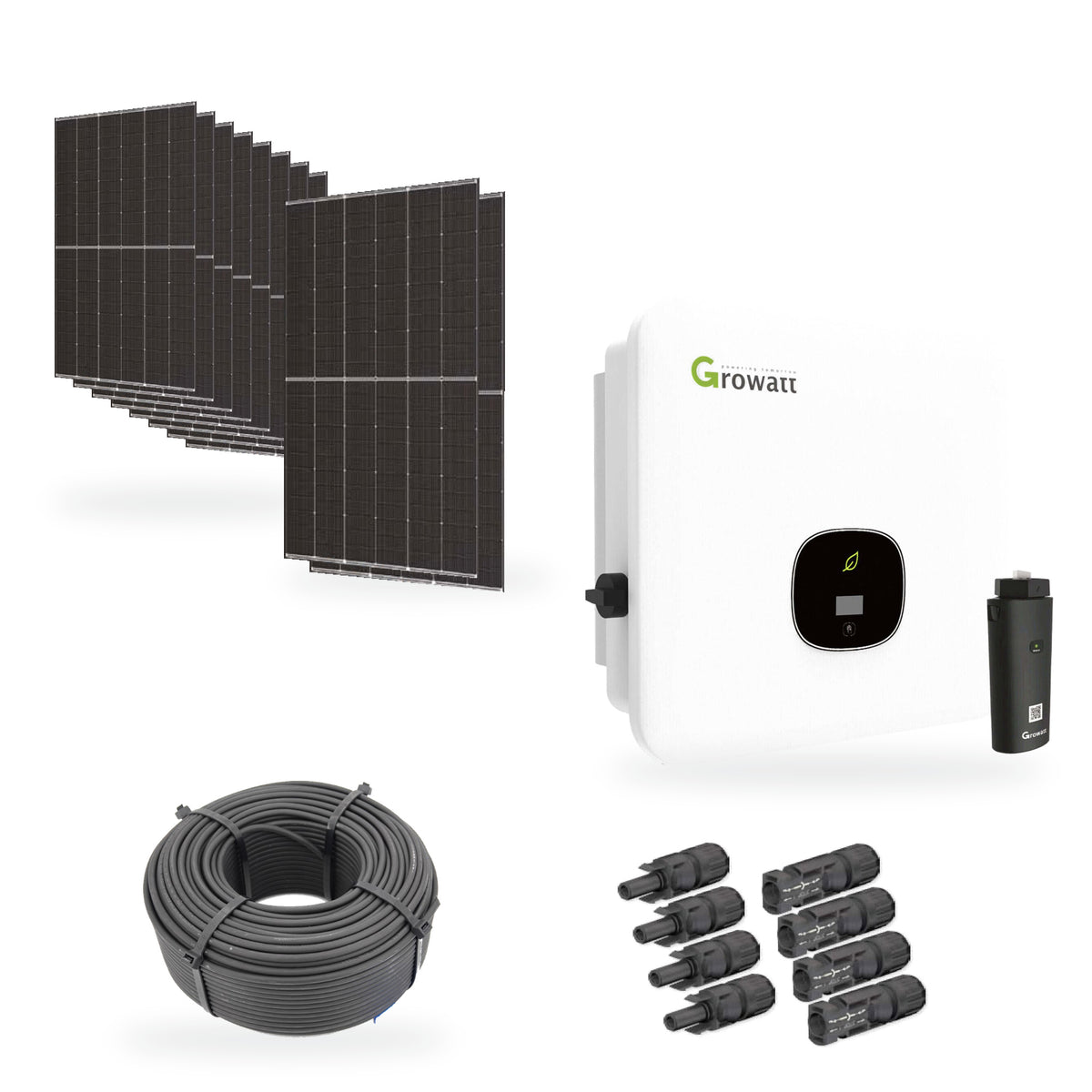 Solaranlage 4,7 kWp mit 10 Trina Solar 470-W-Modulen, Growatt MOD 4000TL3-XH (BP), WLAN-Stick und 50 m Solarkabel sowie vier MC4-Steckerpaaren