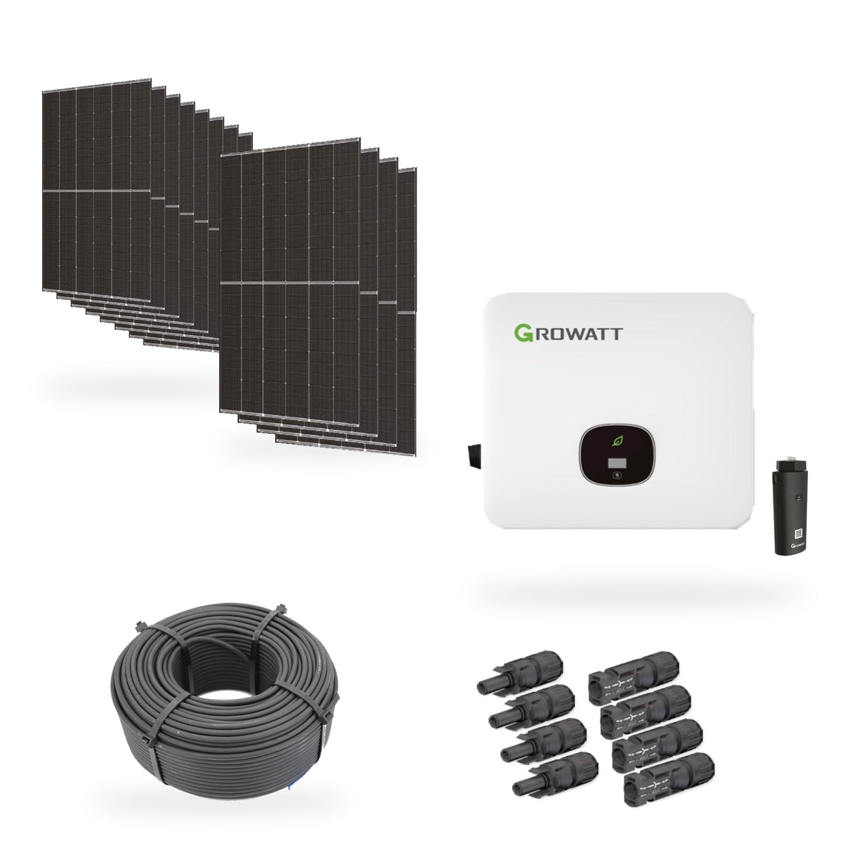Solaranlage 5,64 kWp mit 12 Trina Solar 470-W-Modulen, Growatt MOD 5000KTL3-HU, WLAN-Stick und 100 m Solarkabel sowie vier MC4-Steckerpaaren