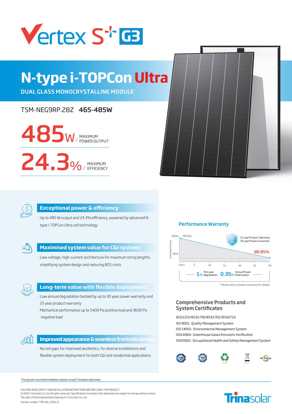 Trina Solar Vertex S+ G3 Ultra TSM-NEG9RP.28Z – Herstellerdatenblatt Seite 1