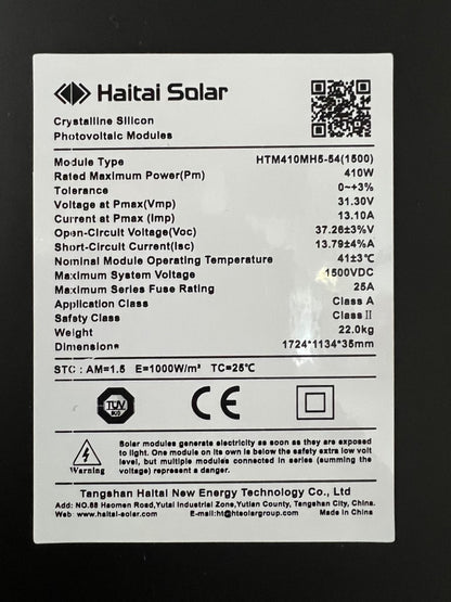 HaiTai Solar 410W Full Black ## komplett schwarz, Solarmodul, Mono ##