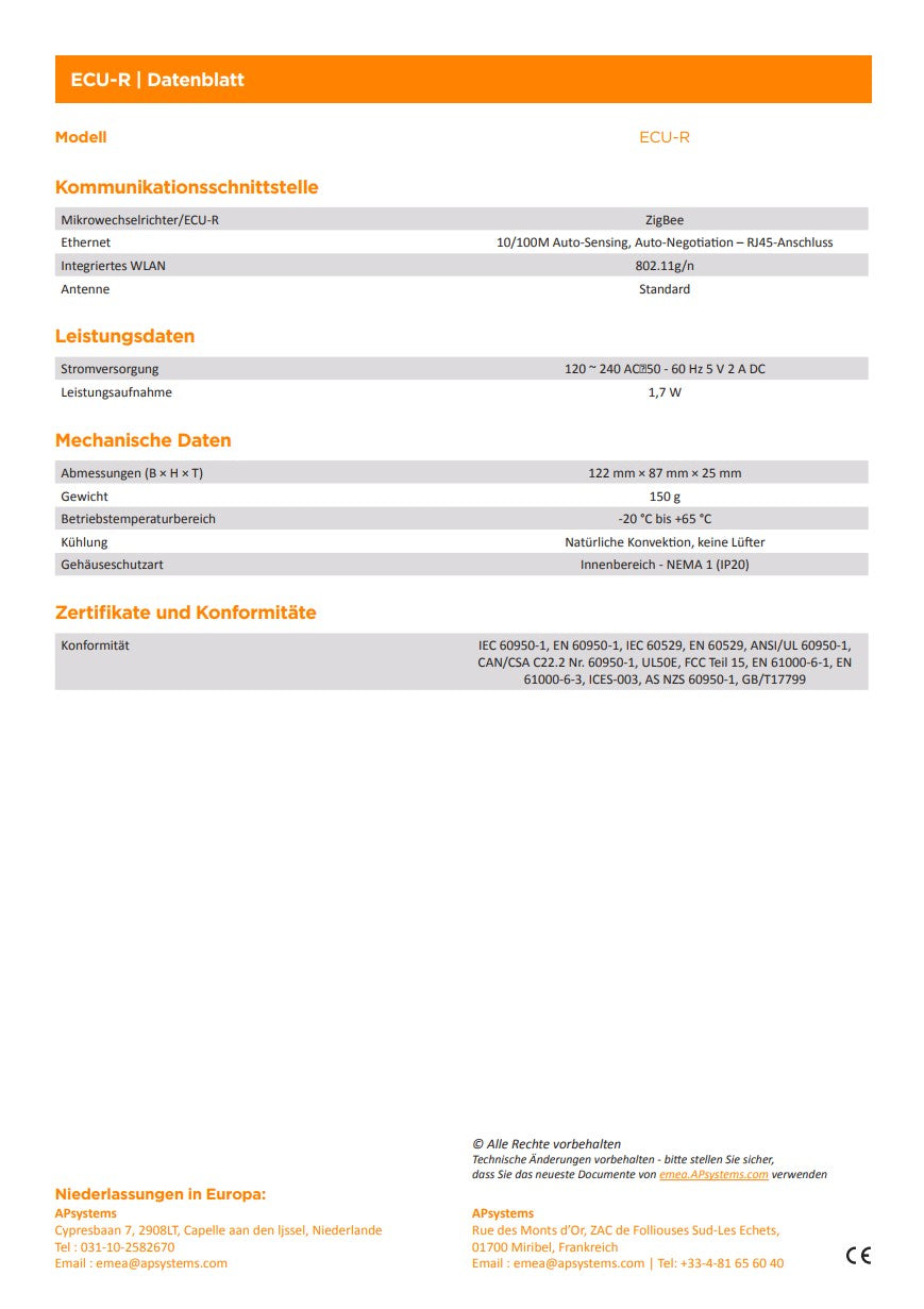 APSystems ECU-R Kommunikationsgateway # WLAN Monitoring für Modulwechselrichter