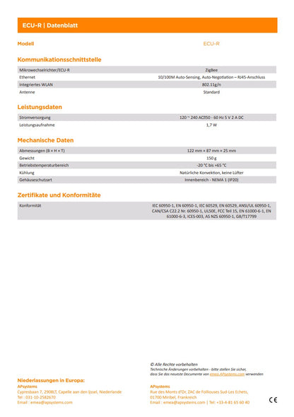 APSystems ECU-R Kommunikationsgateway # WLAN Monitoring für Modulwechselrichter