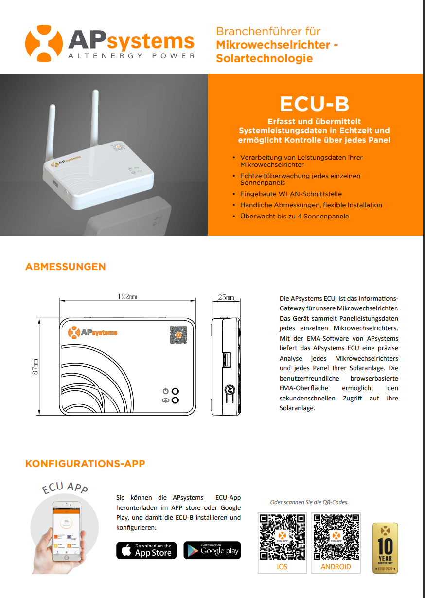 APSystems ECU-B Kommunikationsgateway # WLAN Monitoring für Modulwechselrichter